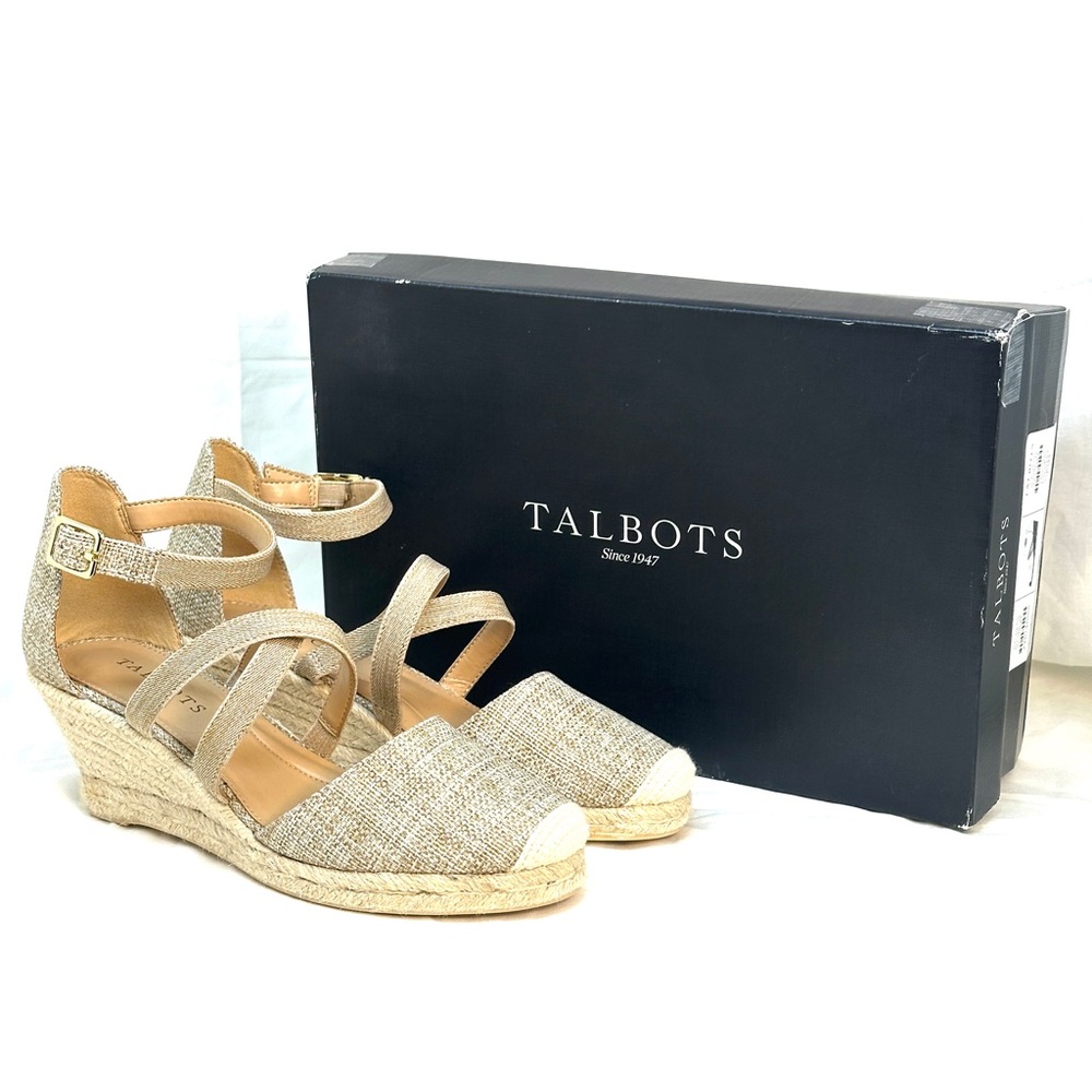Talbots Natural Lyndsay Strappy Espadrille Sandals 7 1/2 7.5 NIB Linen Beige